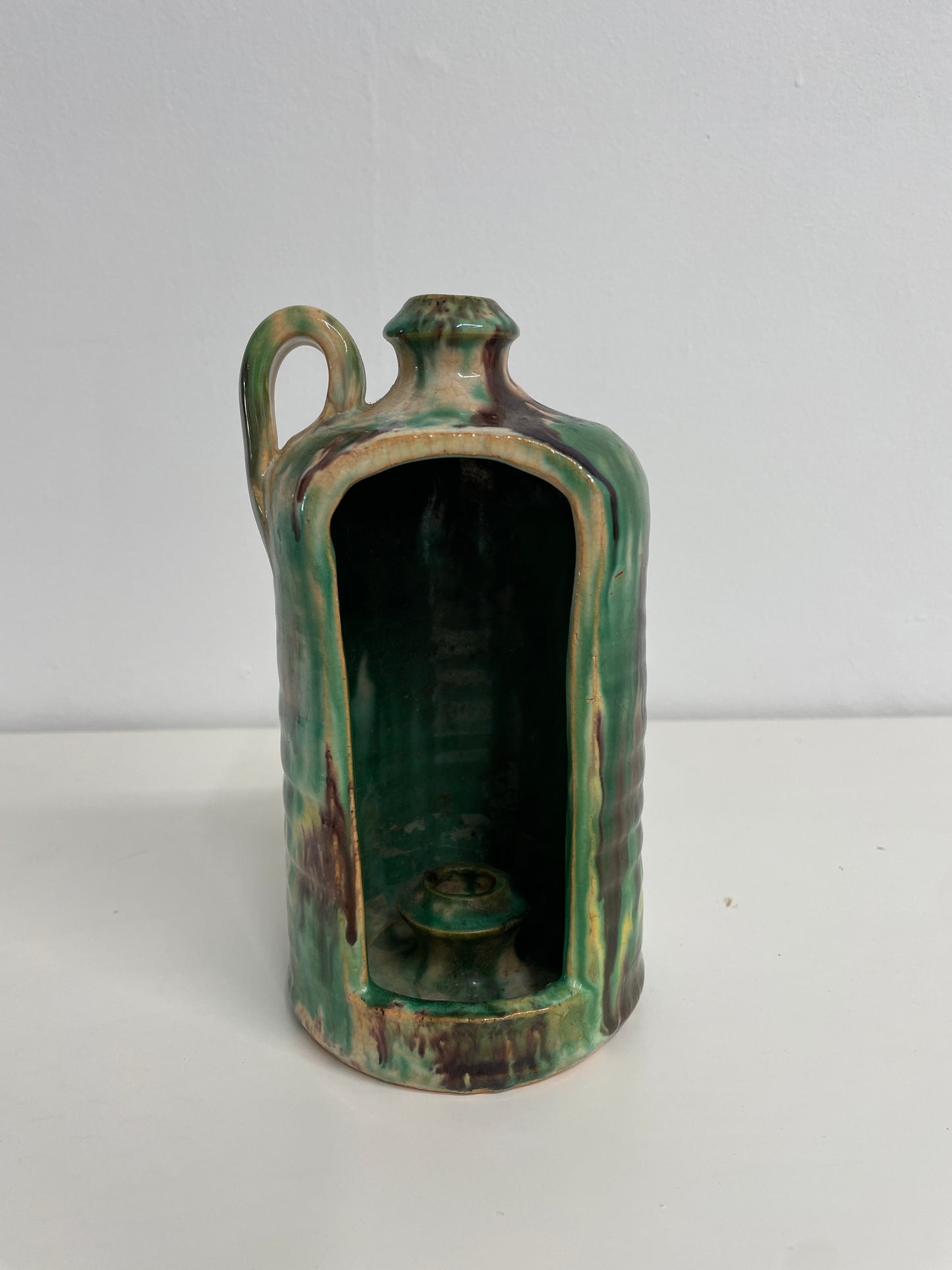 Green Spongeware Candle Holder