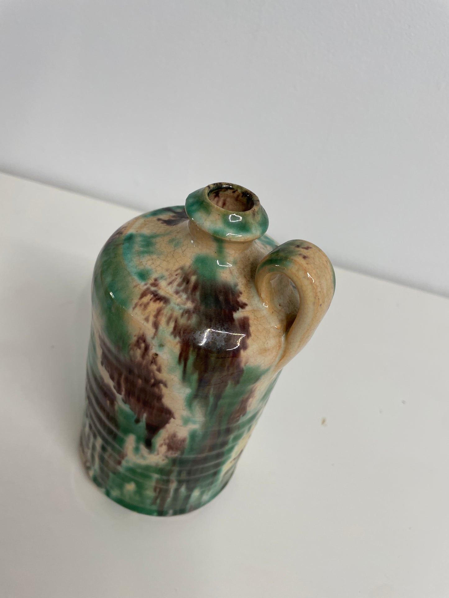 Green Spongeware Candle Holder