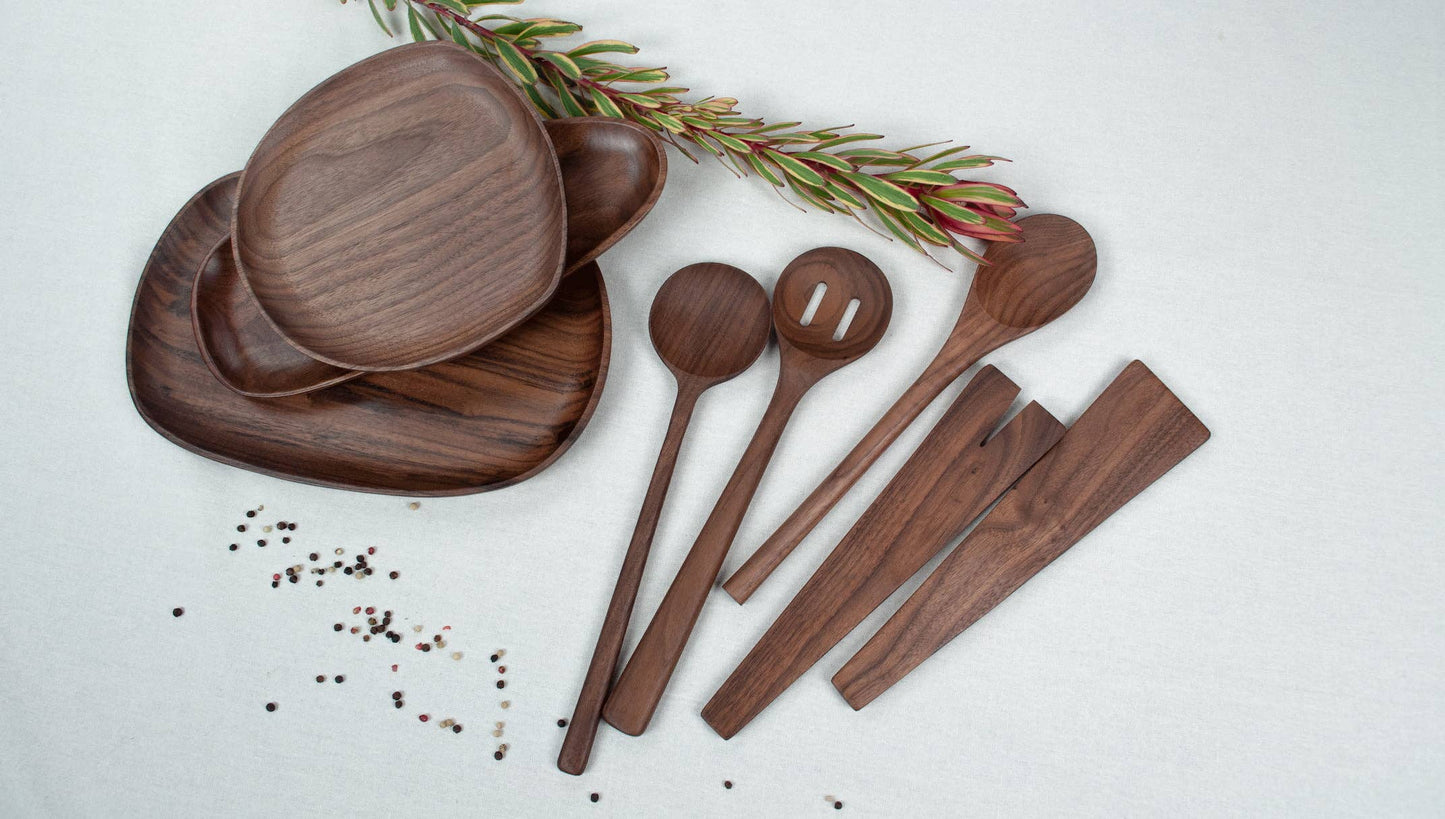12’’ Walnut Wooden Oval Spoon - Kitchen Cooking Utensil